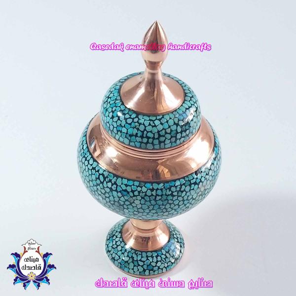 قندان پایه‌دار فیروزه‌کوبی ۲۱ سانتیمتر کد 3