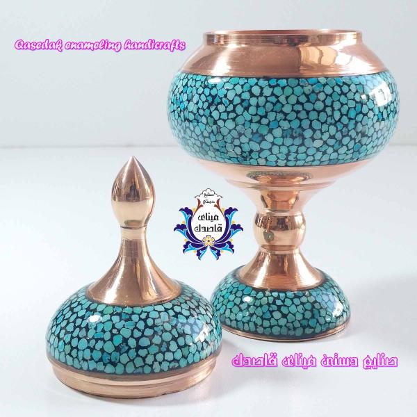 قندان پایه‌دار فیروزه‌کوبی ۲۱ سانتیمتر کد 3