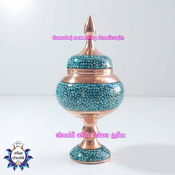 قندان پایه‌دار فیروزه‌کوبی ۲۱ سانتیمتر کد 3