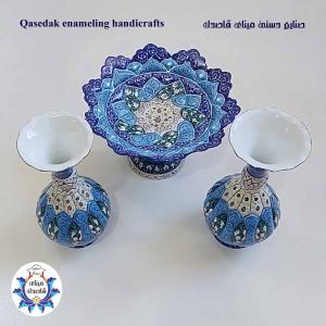 ست گلدان و بشقاب پایه دار میناکاری ۲۰ سانتیمتری کد ۱