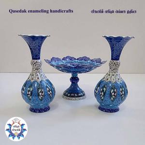 ست گلدان و بشقاب پایه دار میناکاری ۲۰ سانتیمتری کد ۱