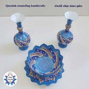 ست گلدان و کاسه و بشقاب میناکاری ۲۵ سانتیمتری کد ۱