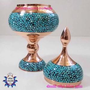 قندان پایه دار فیروزه کوبی ۲۵cm کد ۱