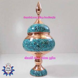 قندان پایه دار فیروزه کوبی ۲۵cm کد ۱