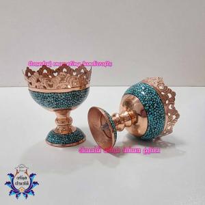 کاسه پایه دار فیروزه کوبی ۱۲ سانتیمتر کد ۱